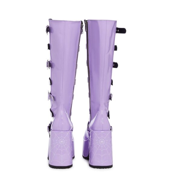 Dolls Kill Platform Knee High Boots 💜 Glow in the Dark Spiderwebs 💜 Size 9 - Picture 2 of 6